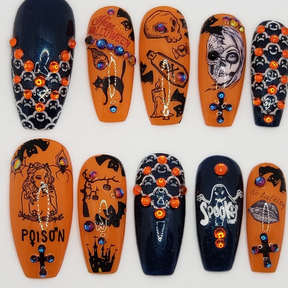 Long Ballerina Gel Press on Nails " Poison "